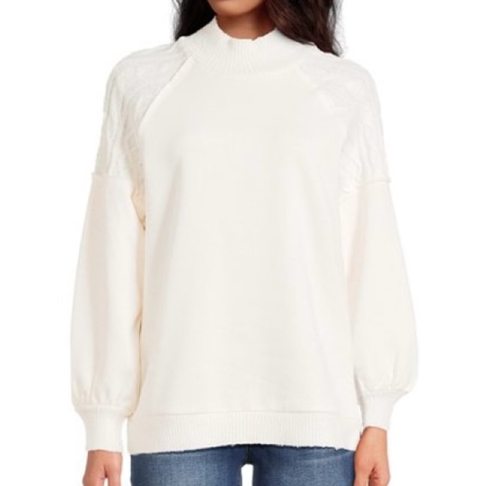 Time and Tru fleece sweater cream white Mock Neck pullover relaxed fit Women's S